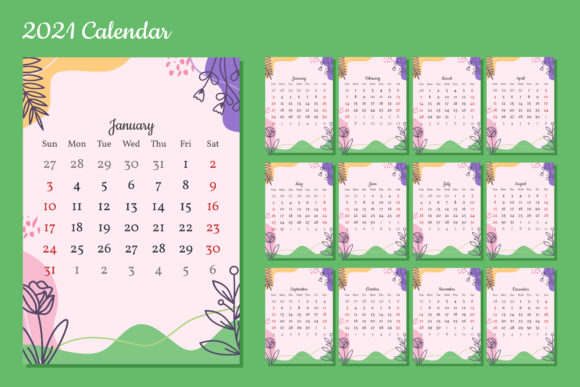 2021 Calendar Template Floral Doodle 2: A Stylish and Practical Choice