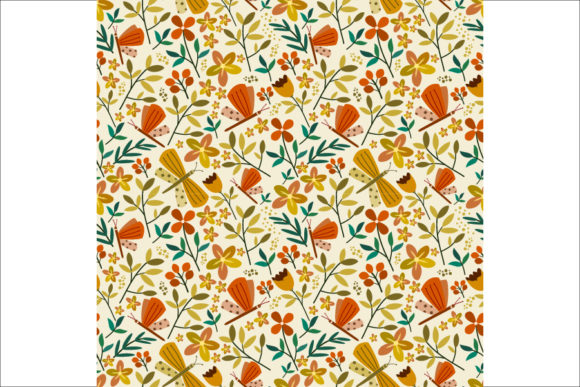 Dragonfly and Floral Seamless Pattern