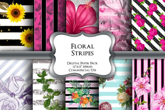 Explore the Versatility of Floral Stripes Digital Paper Pack